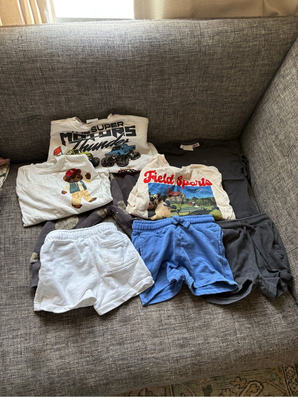 Zara Mixed Graphic Tees and Shorts Set - White, Blue, Black distressed bundle